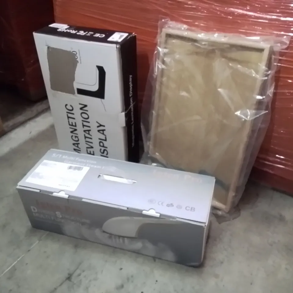 PALLET OF ASSORTED HOUSEHOLD GOODS AND PRODUCTS TO INCLUDE;MAGNETIC LEVITATION DISPLAY,SERVING TRAYS,STEAM IRON