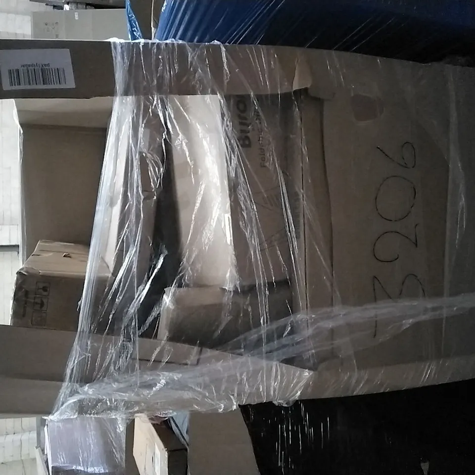 PALLET OF ASSORTED ITEMS INCLUDING ALECONO JAGGER-OAK WRITING TABLE, YUDA, GIOVARA PVC CHAIR MAT, FOLDING CAMPING CHAIR, BYRORAS FOLDABLE OFFICE CHAIR,  