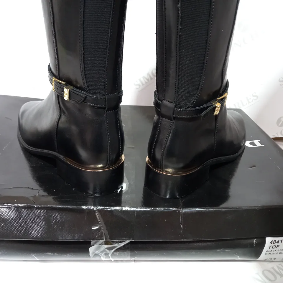 DUNE BLACK DOUBLE BUCKET KNEE HIGH BOOTS - SIZE 4