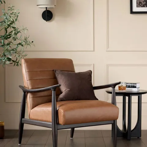 BOXED DANETTI GREYSON TAN LEATHER OCCASIONAL CHAIR