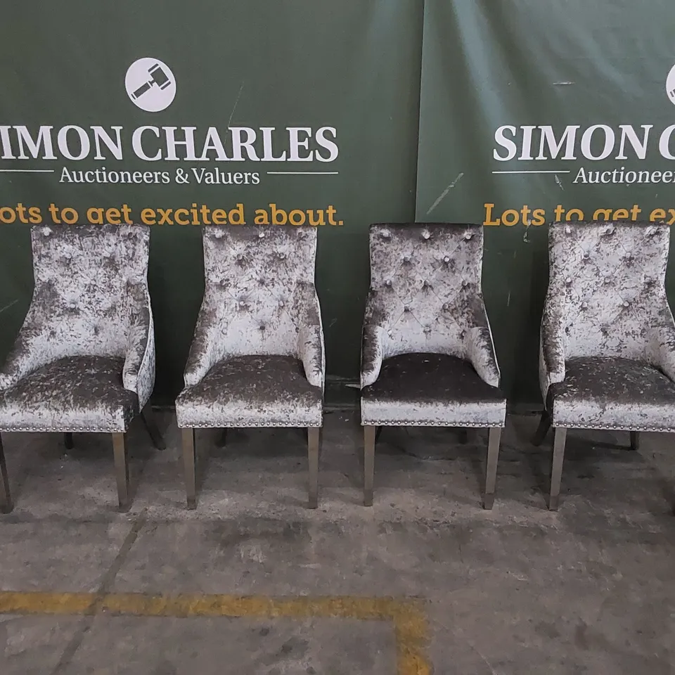SET OF 4 IMPERIAL CRUSHED VELVET BUTTON BACK DINING CHAIRS WITH CHROME LEGS 