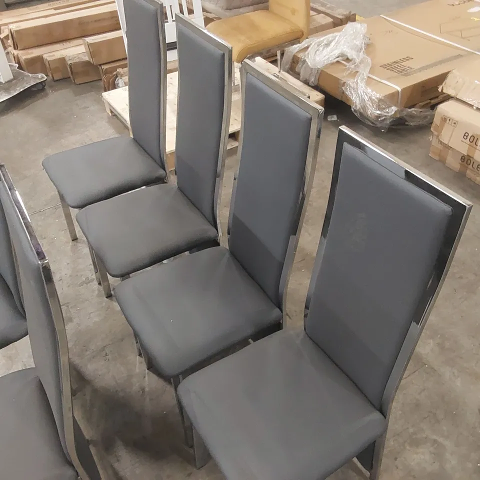 SET OF 6x CELESTE DINING CHAIR, GREY CLASSIC FAUX LEATHER & CHROME