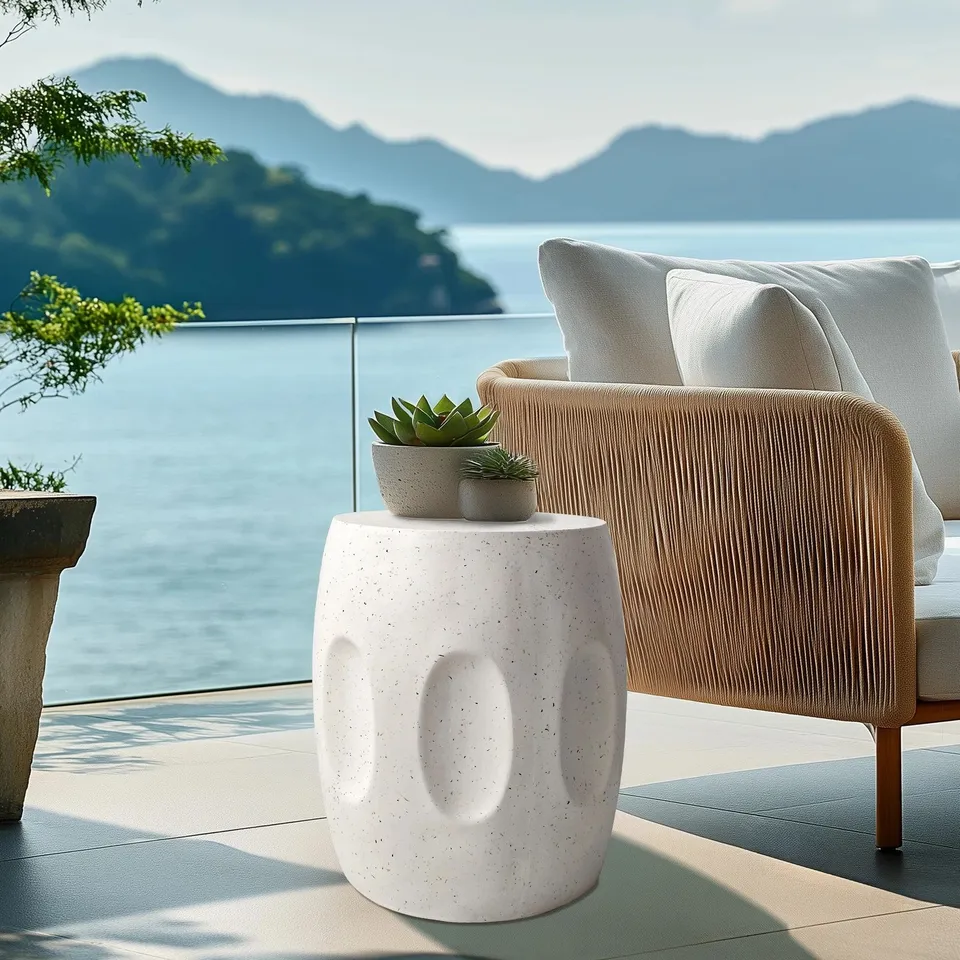 BOXED OUTDOOR SIDE TABLE, 18.9" CEMENT OUTDOOR END TABLES FOR PATIO