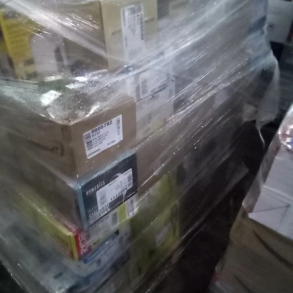 PALLET OF APPROXIMATELY 86 ASSORTED ELECTRICAL ITEMS TO INCLUDE  TOOLS , LIGHTING. AND KITCHEN APPLIANCES 