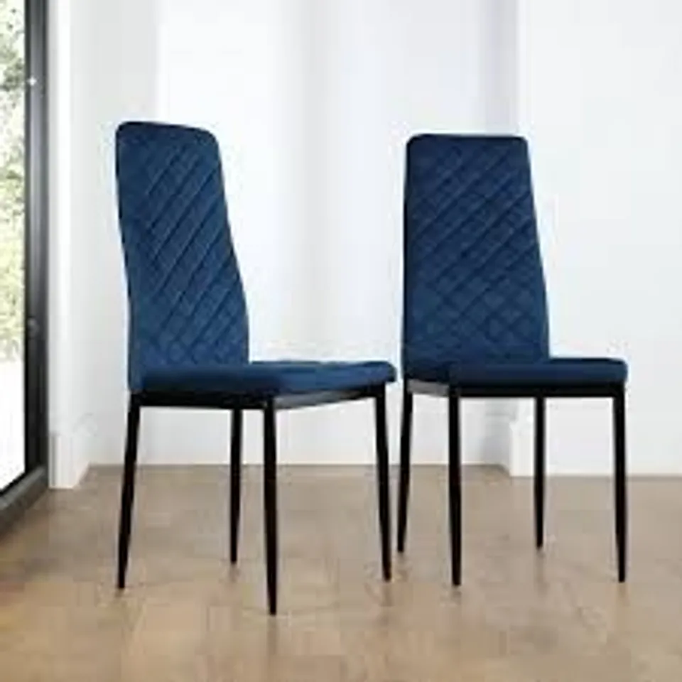 BOXED RENZO DINING CHAIR, BLUE CLASSIC VELVET & CHROME 