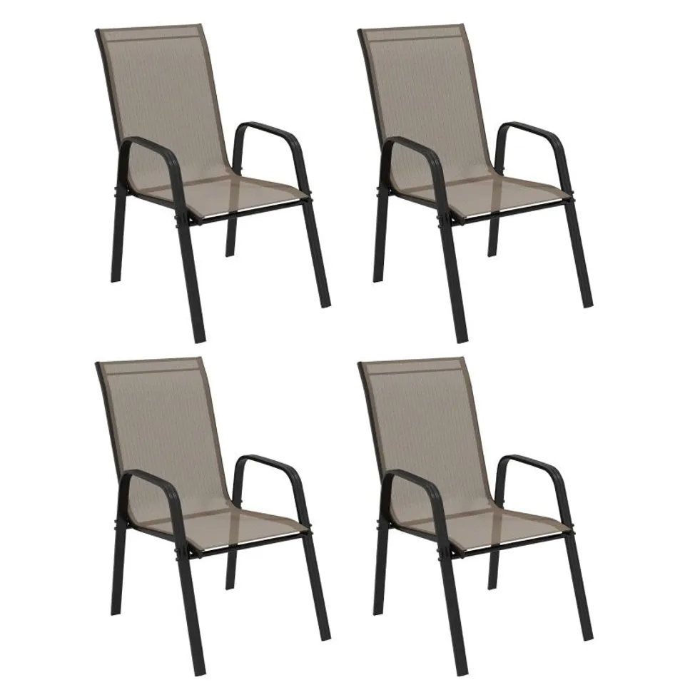 BOXED 4 PIECES GARDEN CHAIRS WITH HIGH BACKREST AND ARMREST, DARK GREY