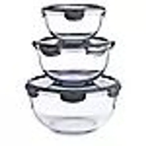LOCKNLOCK 3 PIECE GLASS NESTABLE MIXING BOWLS IN SLATE