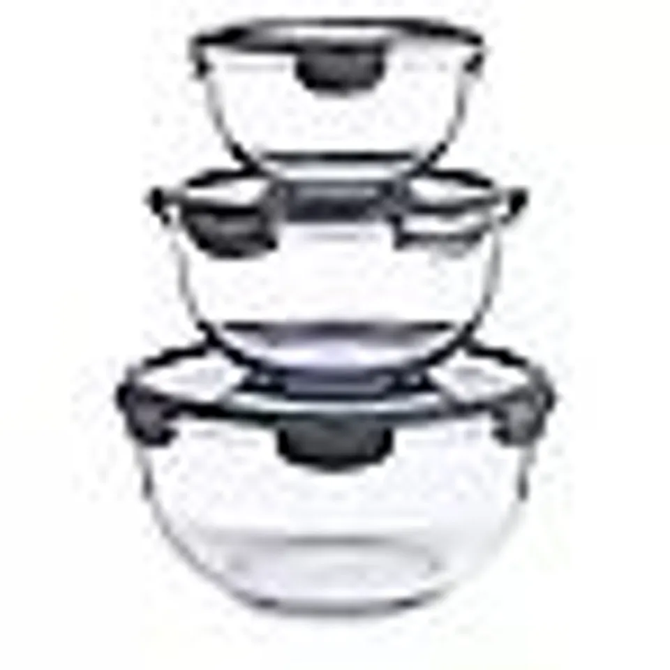 LOCKNLOCK 3 PIECE GLASS NESTABLE MIXING BOWLS IN SLATE