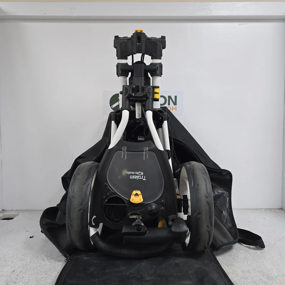 TROLEM ROTAMATIC FOLDING GOLF TROLLEY (LOGO VISIBLE) – BLACK, FOLDED