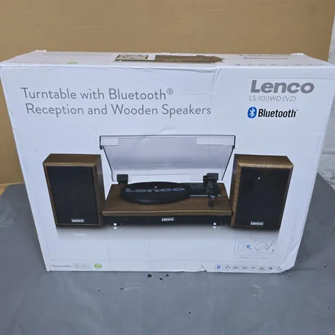 LENCO LS-100WD (V2) TURNTABLE WITH BLUETOOTH & WOODEN SPEAKERS – BOXED