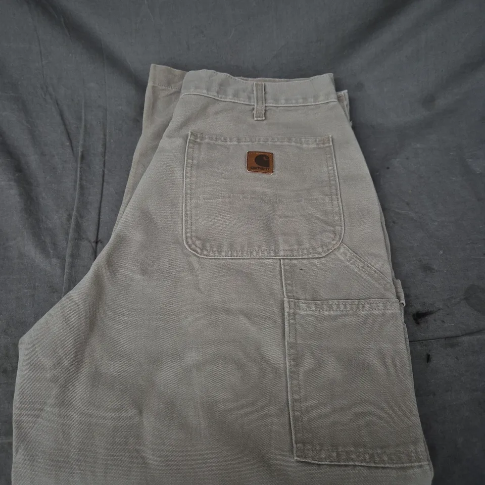 CARHARTT WORK PANTS – GREY CANVAS CARGO TROUSERS - SIZE 35 X 32