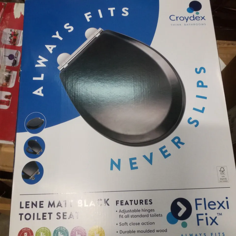 BOXED CROYDEX LENE BLACK TOILET SEAT