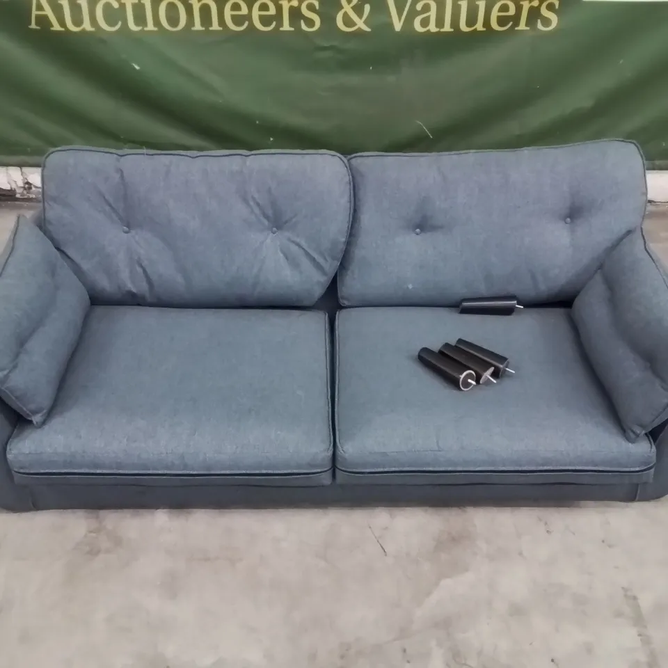 QUALITY DESIGNER BLUE FABRIC UPHOLSTERED 3 SEATER SOFA