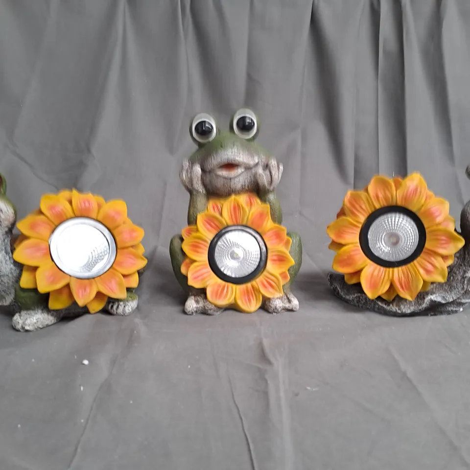 BOXED GARDEN REFLECTIONS SET OF 3 TURTLE SNAIL & FROGS SOLAR SUNFLOWER LIGHTS