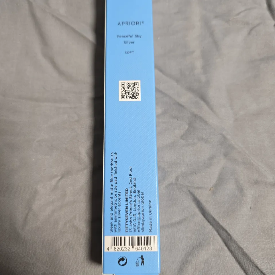 APPROXIMATELY 140 APRIORI TOOTHBRUSH SOFT – PEACEFUL SKY SILVER (BLUE BRISTLES)