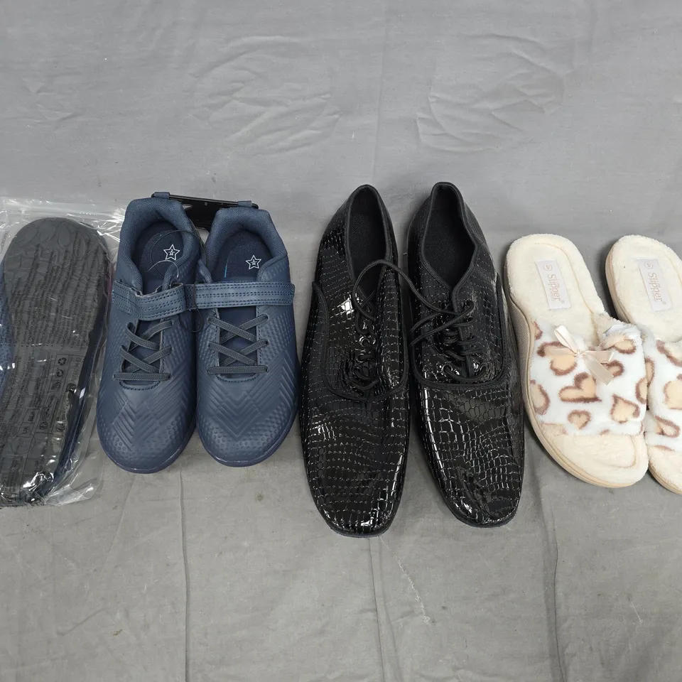 BOX OF APPROXIMATELY 15 ASSORTED PAIRS OF SHOES AND FOOTWEAR ITEMS IN VARIOUS COLOURS, STYLES, AND SIZES - COLLECTION ONLY