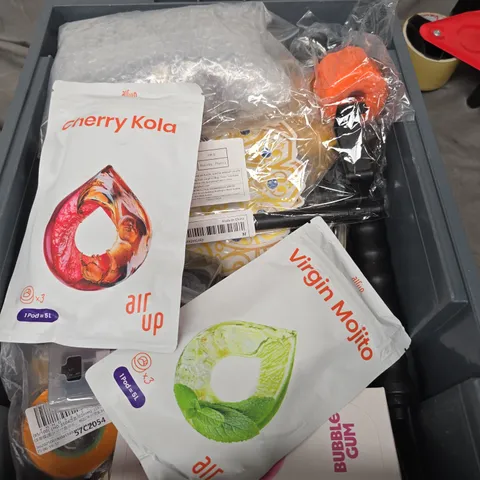 BOX OF ASSORTED ITEMS TO INCLUDE - AIR UP PODS - TOOLS - AND CUTLERY 