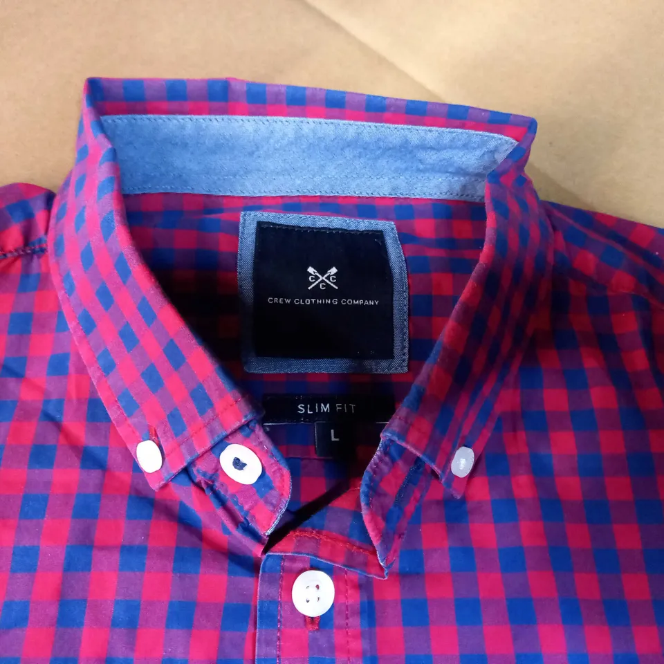CREW CLOTHING COMPANY RED/BLUE CHECK MENS SHIRT - LARGE