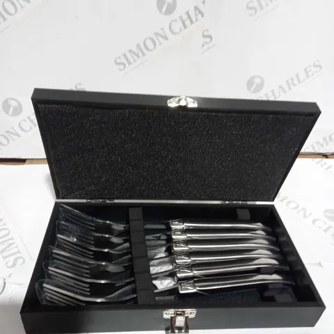 BOXED SET OF 6 LAGUIOLE EN AUBRAC TABLE FORKS STAINLESS STEEL SATIN