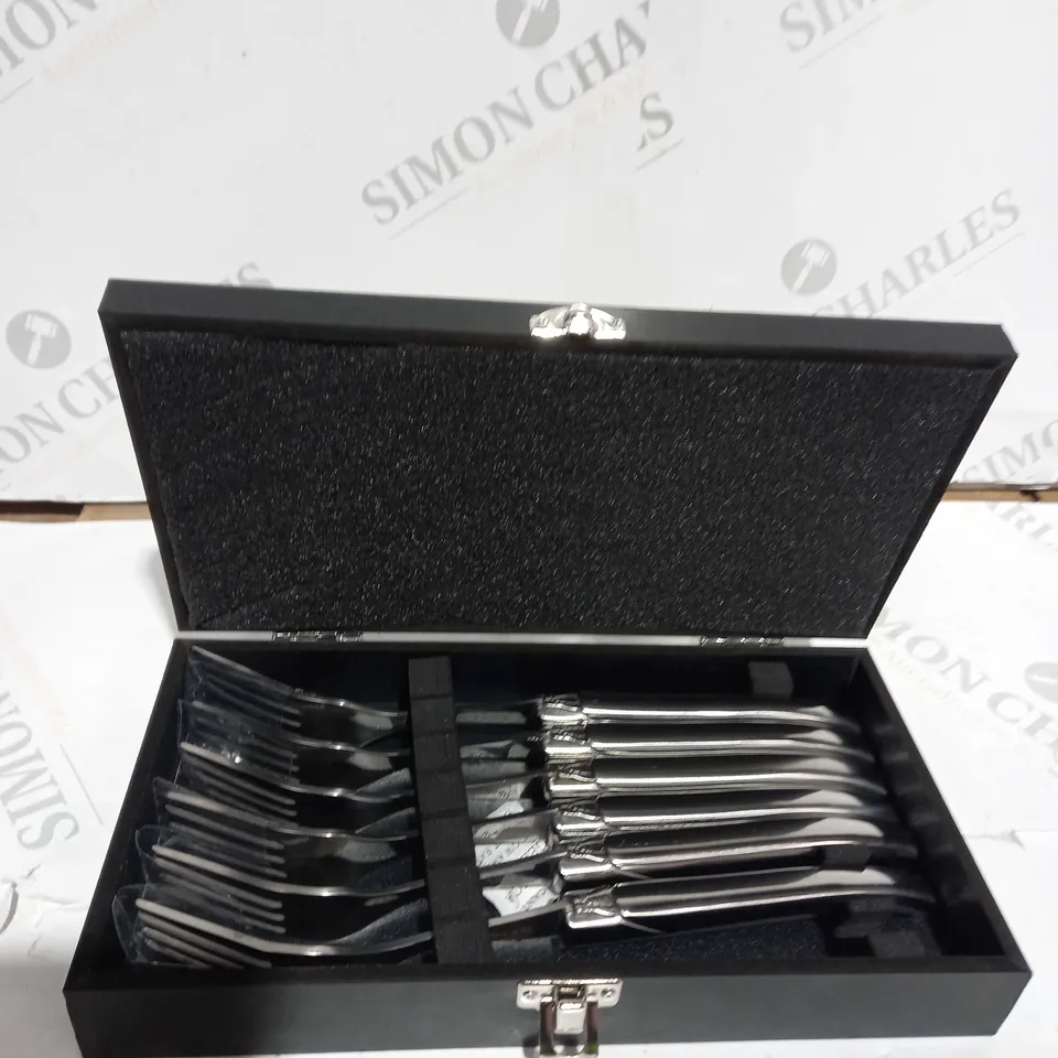 BOXED SET OF 6 LAGUIOLE EN AUBRAC TABLE FORKS STAINLESS STEEL SATIN