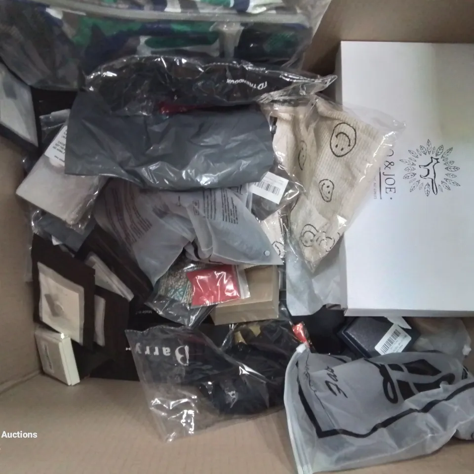 BOX CONTAINING LARGE AMOUNT OF MIXED FASHION ITEMS, SILVER PLATE AND COSTUME JEWELLERY, CLOTHING ITEMS ETC.