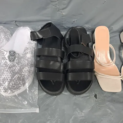 BOX OF APPROXIMATELY 15 ASSORTED PAIRS OF SHOES AND FOOTWEAR ITEMS IN VARIOUS COLOURS, STYLES, AND SIZES - COLLECTION ONLY
