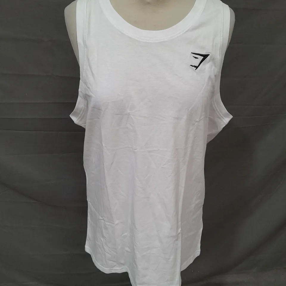 GYMSHARK CREST TANK IN WHITE SIZE S