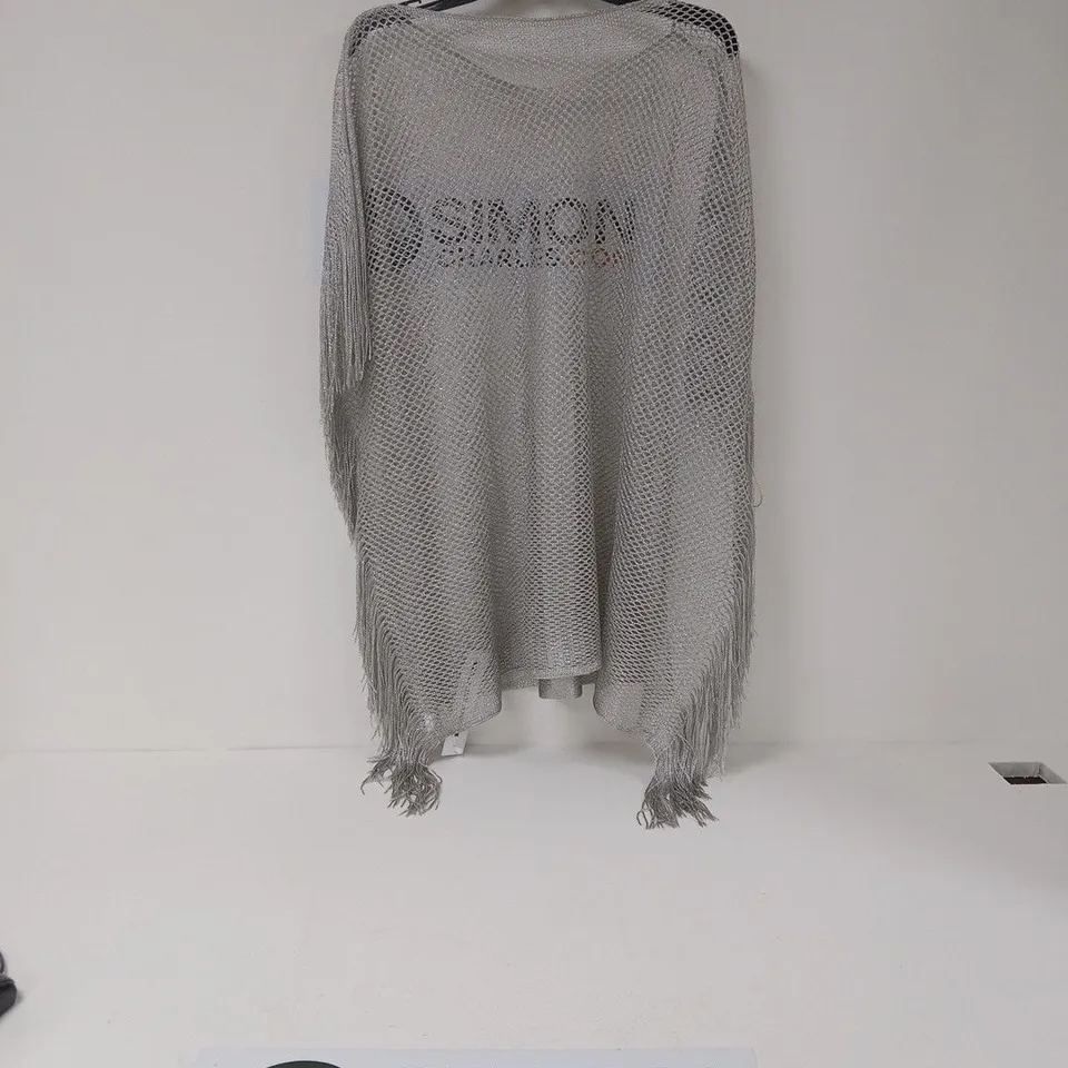 XANDER KOSTROMA  SILVER MESH SHAWL WITH FRINGE HEM
