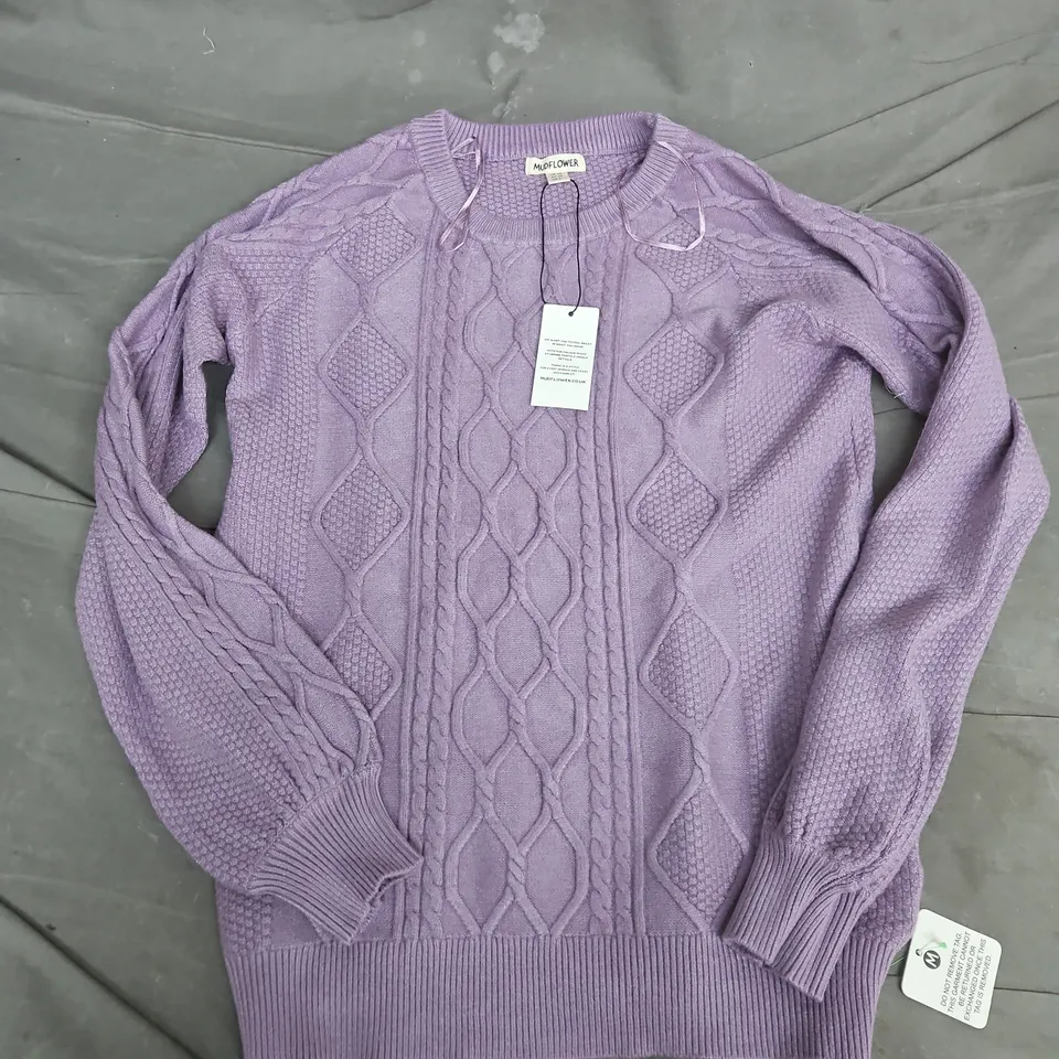 MUDFLOWER WOMEN'S PURPLE KNIT CABLE JUMPER, UK 10
