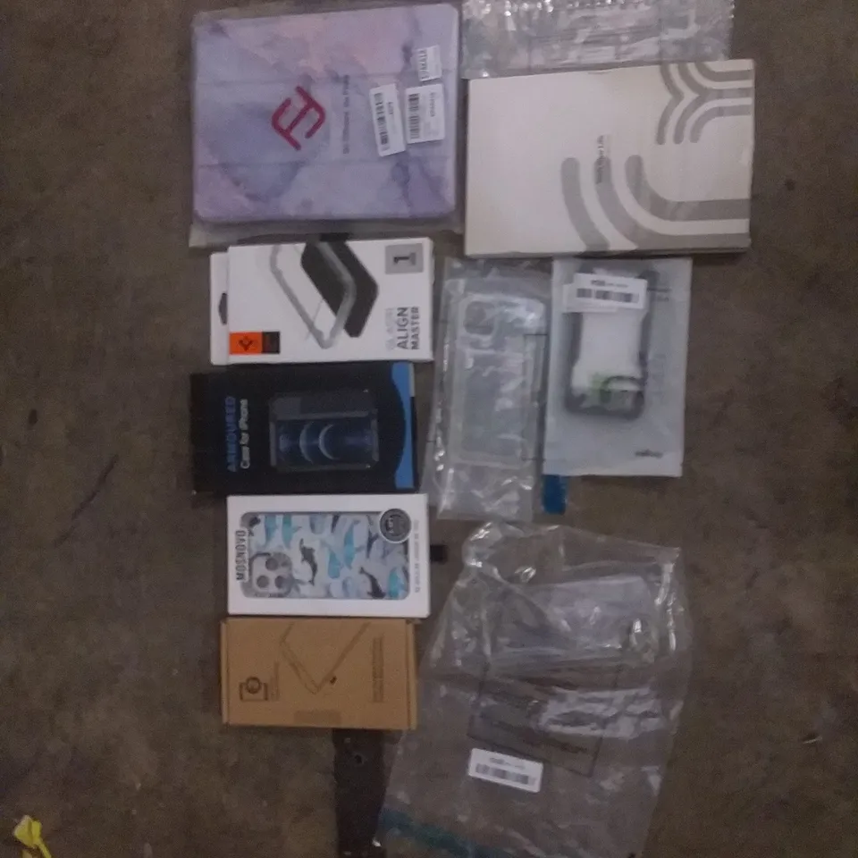 PALLET OF ASSORTED ITEMS INCLUDING ARMOURED CASE FOR IPHONE, SPIGEN GLASTR ALIGN MASTER, MOSNOVO IPHONE CASE, WFTE GLASS SCREEN PROTECTOR, LK SCREEN PROTECTOR, FULL GLUE SAMSUNG GALAXY S20 SCREEN PROT