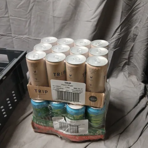 TRIP PEACH GINGER – 12 X 250ML CANS CASE PLUS 12 X VOLVIC CANS OF WATER ,