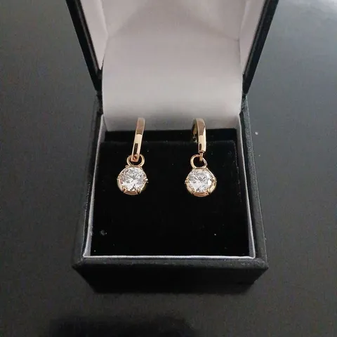 DIAMONIQUE 2CT TW GEORGIAN CUT DOWN SOLITAIRE HOOP EARRINGS STERLING SILVER GOLD PLATED