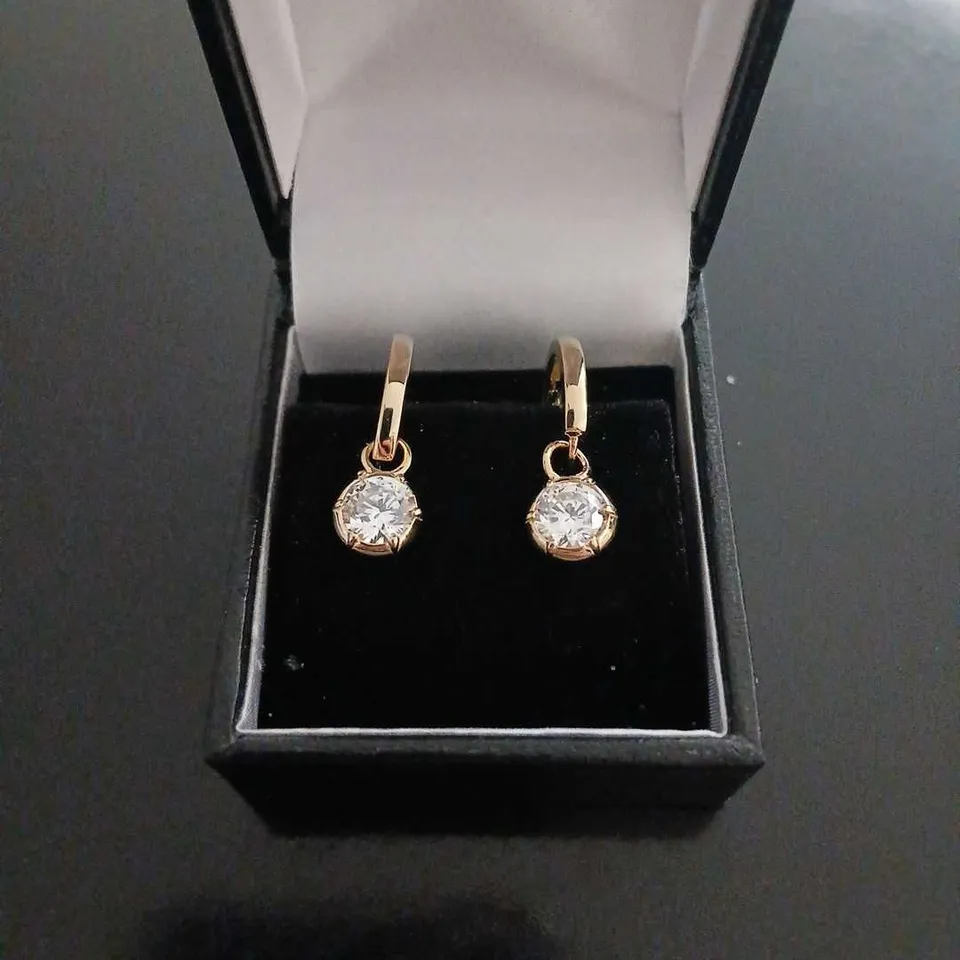 DIAMONIQUE 2CT TW GEORGIAN CUT DOWN SOLITAIRE HOOP EARRINGS STERLING SILVER GOLD PLATED