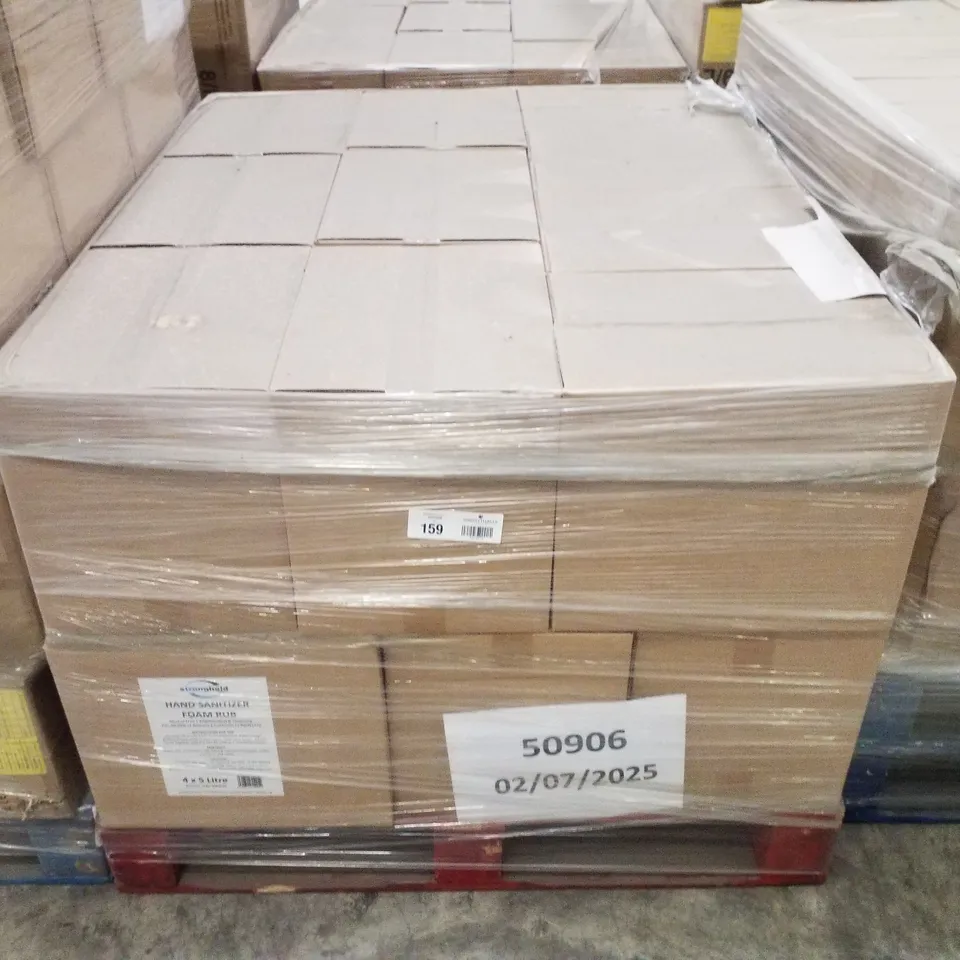 PALLET CONTAINING APPROXIMATELY 80 BOTTLES OF STRONGHOLD ALCOHOL HAND SANITISER 5LTR