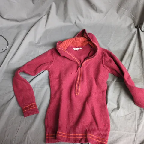 FAT FACE KIDS' FLEECE HOODIE – MAROON WITH ORANGE TRIM, ZIP FRONT (SIZE 6