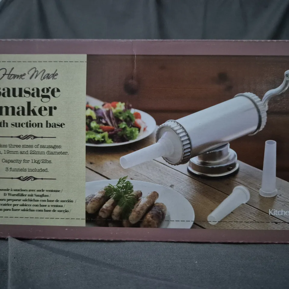 BOXED KITCHENCRAFT HOME MADE SAUSAGE MAKER W. SUCTION BASE