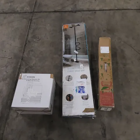 PALLET TO CONTAIN ASSORTED HOUSEHOLD ITEMS AND CONSUMER PRODUCTS. INCLUDING BATHROOM SECURITY POLE, CHRISTMAS TREE, PET GROOMING VACUUM KIT, BOXED FURNITURE ETC