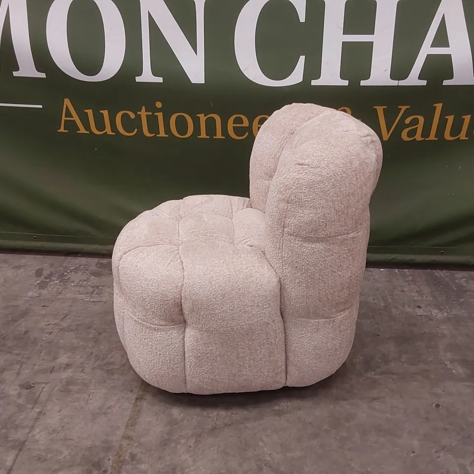 QUALITY DESIGNER BUMPER CIRCA GLAM FABRIC DINING CHAIR ON WHEELS - SAND