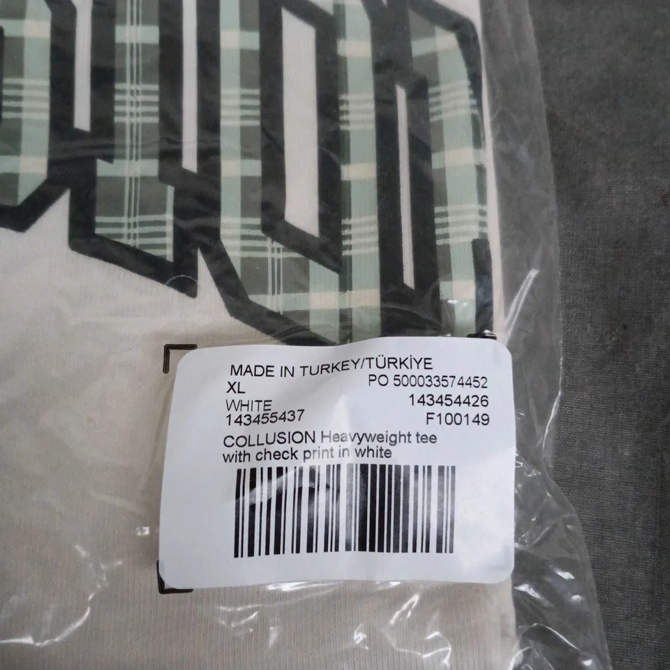 COLLUSION HEAVYWEIGHT TEE WITH CHECK PRINT – WHITE, XL
