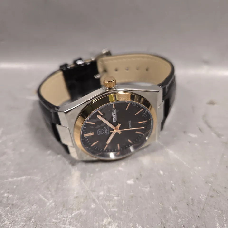 MENS ERNEST FERDINAND WATCH – DAY DATE CALENDAR DIAL – LEATHER STRAP 