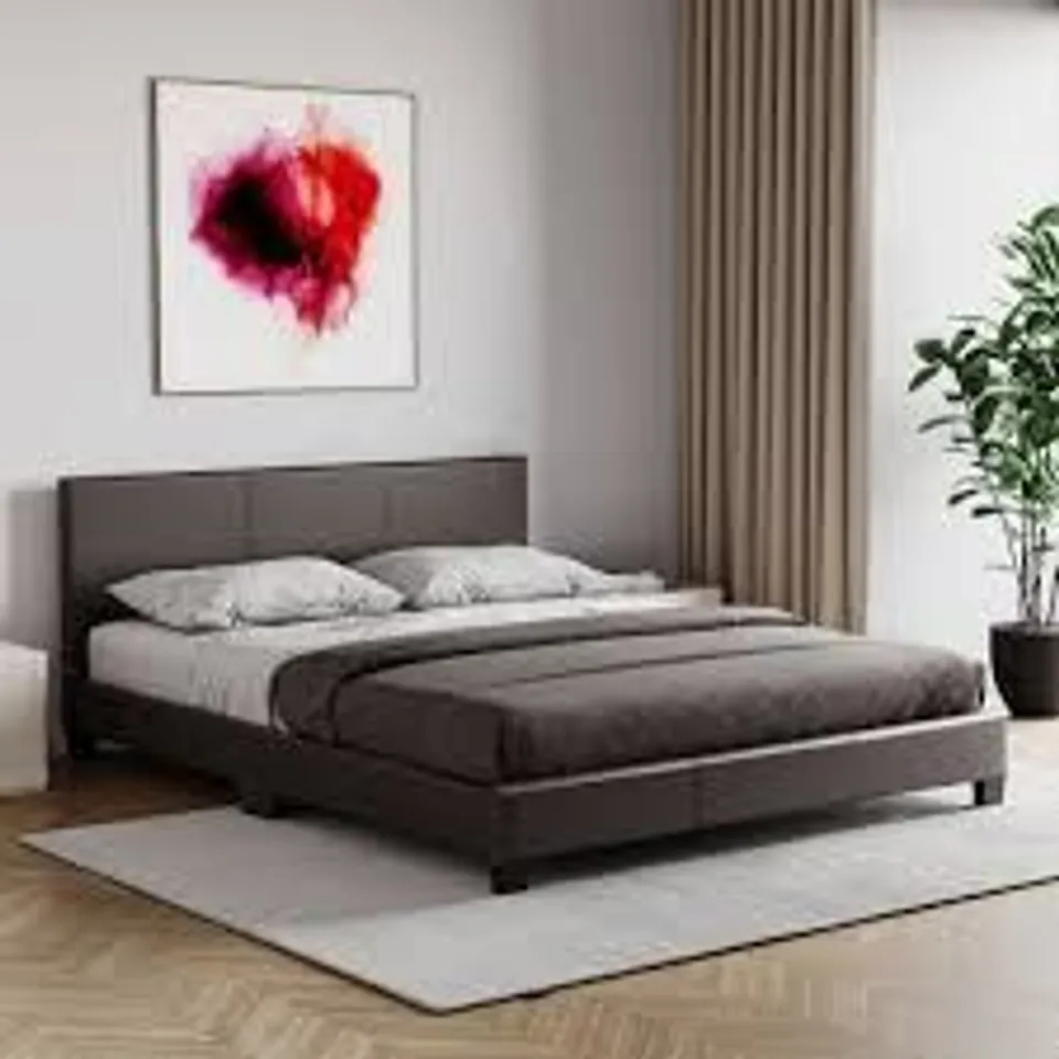 BOXED LISBON DOUBLE FAUX LEATHER BED - BROWN (1 BOX)
