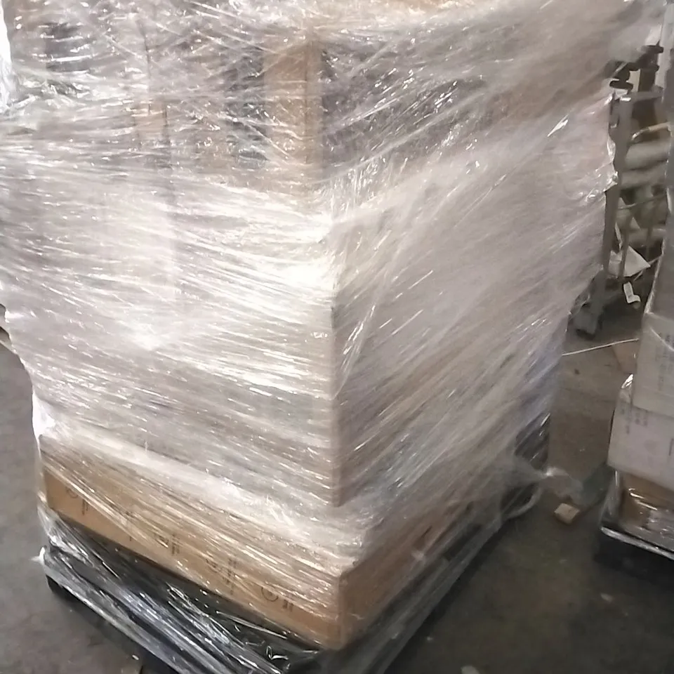 PALLET CONTAINING A LARGE QUANTITY OF ASSORTED HOUSEHOLD GOODS WHICH INCLUDE; SHOE RACK, FOLDING CHAIRS, COOLING FAN, SOFT PLAYPEN ETC