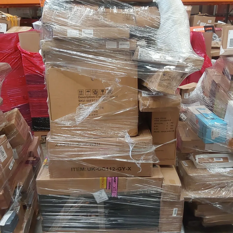 PALLET CONTAINING VARIOUS ASSORTED BOXED ITEMS TO INCLUDE,  SMART TOILET SEAT, HANDHELD VACUUM CLEANER,  VACUUM SEALER,  GRASS/WEED STRIMMER AND LOTS MORE UNMARKED BOXED ITEMS 