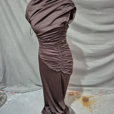 4TH RECKLESS CHOCOLATE BROWN RUCHED ONE-SHOULDER DRESS, UK 6