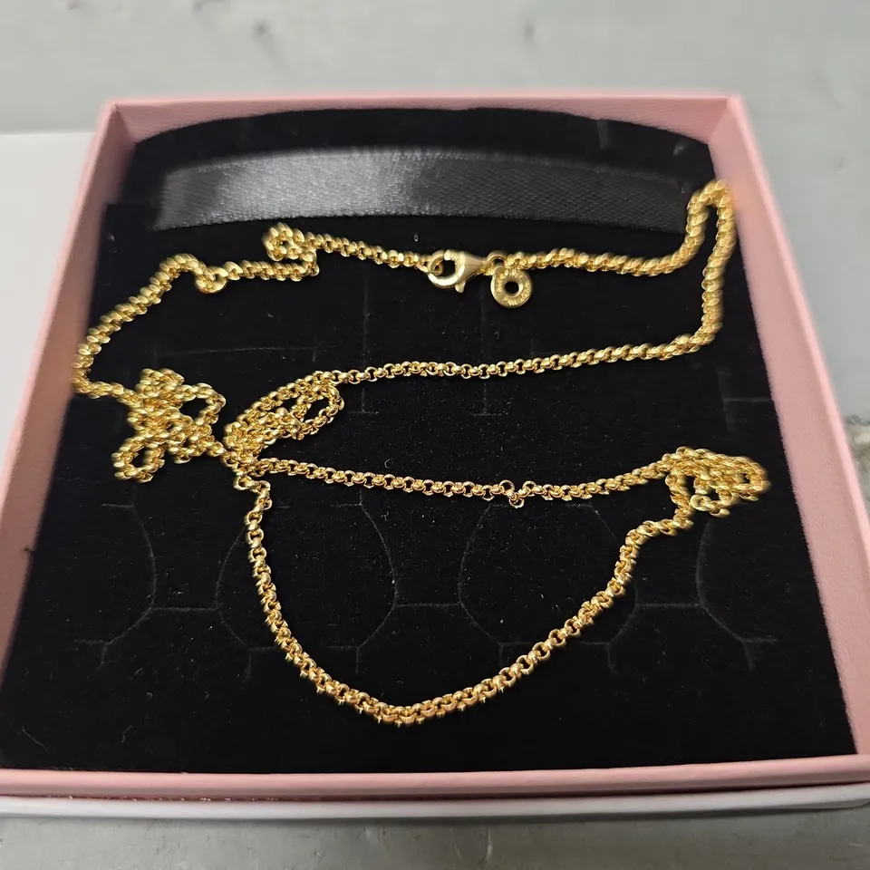 SET OF 3 PANDORA ITEMS TO INCLUDE - MOMENTS SPARKLING CROWN O SNAKE CHAIN BRACELET , ROLO CHAIN NECKLACE , BLUE BUTTERFLY MINI DANGLE CHARM 763825C01