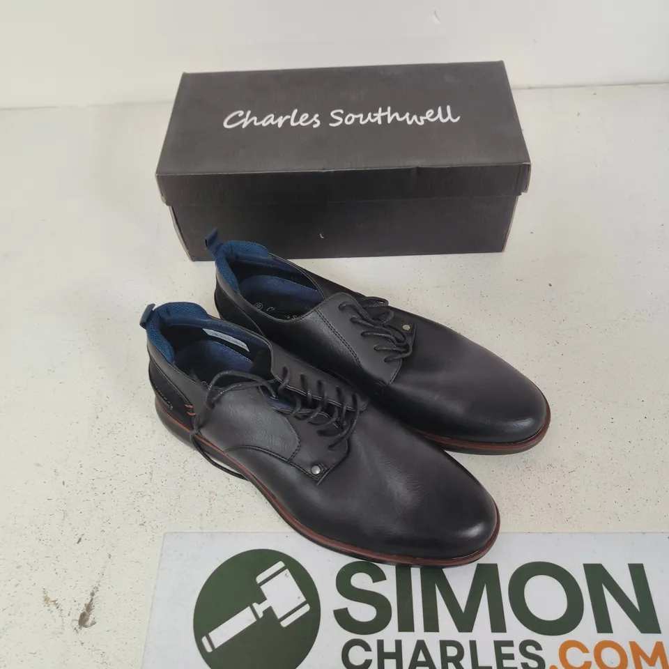 CHARLES SOUTHWELL DIEGO BLACK LEATHER LACE-UP SHOES – UK 10