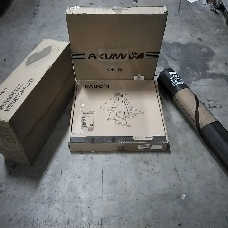 PALLET CONTAINING ASSORTED ITEMS TO INCLUDE: acoustic panels, ceiling light, yoga mat and vibration plate etc...