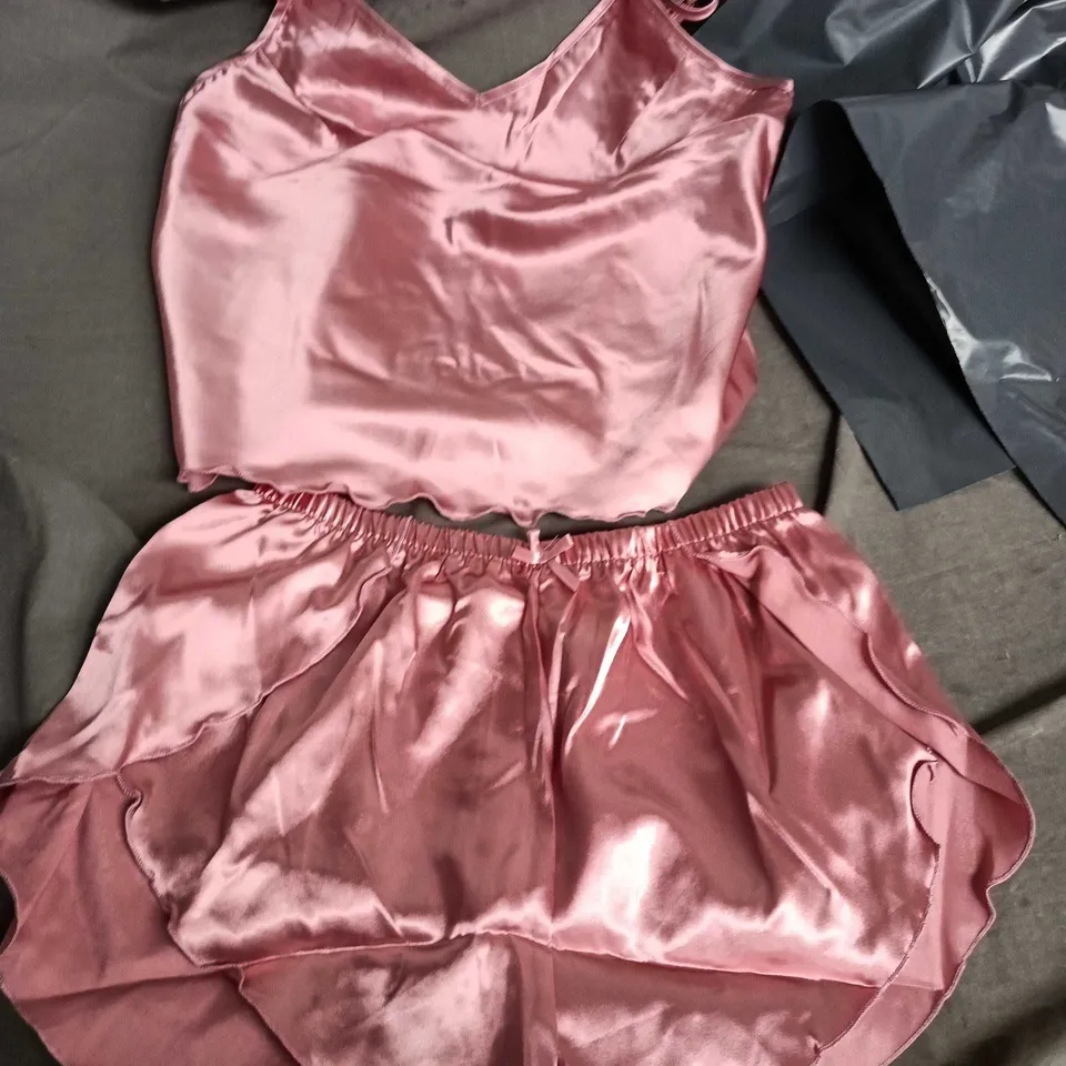 PINK SATIN CAMISOLE TOP WITH MATCHING SHORTS – WOMEN'S PAJAMA SET M