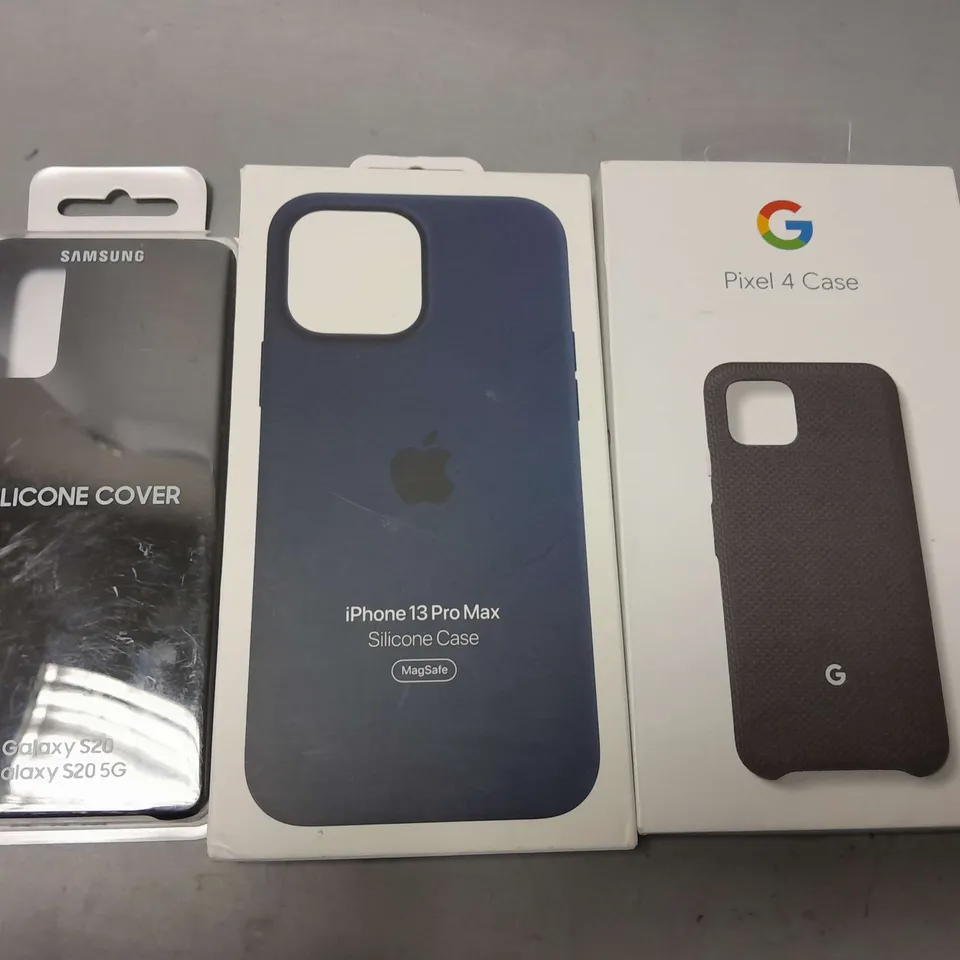 LARGE QUANTITY OF ASSORTED PHONE CASES TO INCLUDE GOOGLE PIXEL 4 CASE, IPHONE 13 PRO MAX SILICONE CASE, SAMSUNG GALAXY S20 SILICONE COVER, ETC