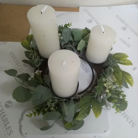 HOME REFLECTIONS 3 IN 1 FLAMELESS CANDLE WITH WREATH SET - SAGE